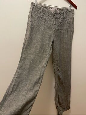 Grey 100% Linen Straight-Leg Pants